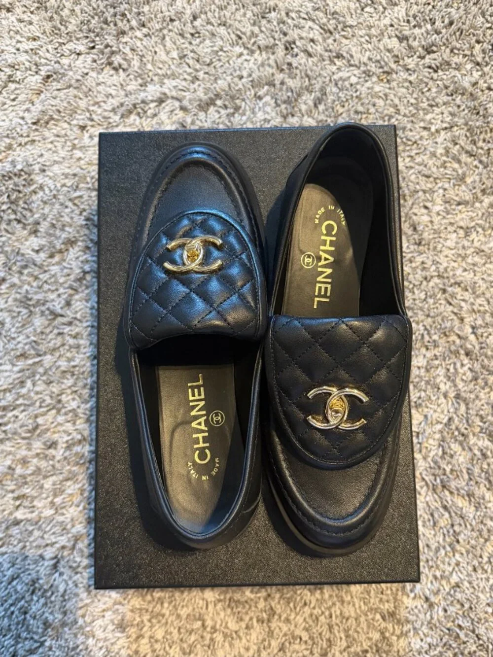 Chanel Quilted Leather Black Loafers for Women | Size 37